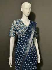 INDIGO Printed Cotton Linen Saree