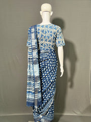 INDIGO Printed Cotton Linen Saree