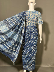 INDIGO Printed Cotton Linen Saree