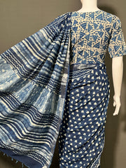 INDIGO Printed Cotton Linen Saree