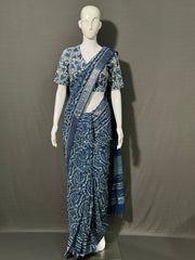 INDIGO Printed Cotton Linen Saree