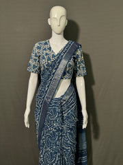 INDIGO Printed Cotton Linen Saree