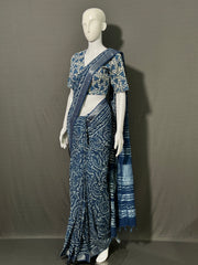 INDIGO Printed Cotton Linen Saree