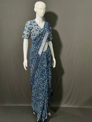 INDIGO Printed Cotton Linen Saree