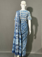 INDIGO Printed Cotton Linen Saree