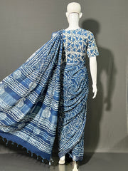 INDIGO Printed Cotton Linen Saree