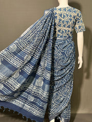 INDIGO Printed Cotton Linen Saree