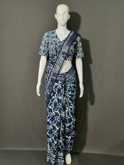 INDIGO Printed Cotton Linen Saree