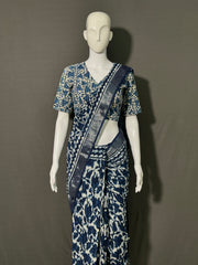 INDIGO Printed Cotton Linen Saree