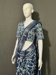 INDIGO Printed Cotton Linen Saree