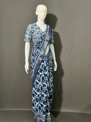 INDIGO Printed Cotton Linen Saree
