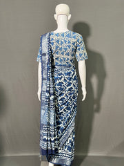 INDIGO Printed Cotton Linen Saree