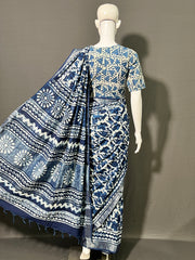 INDIGO Printed Cotton Linen Saree