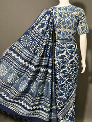 INDIGO Printed Cotton Linen Saree