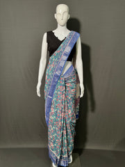 Hand Block Printed Cotton Linen Saree
