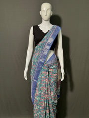 Hand Block Printed Cotton Linen Saree