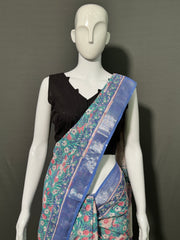 Hand Block Printed Cotton Linen Saree