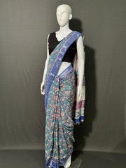 Hand Block Printed Cotton Linen Saree