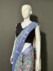 Hand Block Printed Cotton Linen Saree