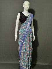 Hand Block Printed Cotton Linen Saree