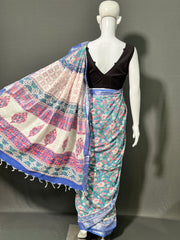 Hand Block Printed Cotton Linen Saree