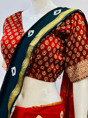 Ajrakh Mashru Silk Mirror Work Padded/Non-Padded Blouse