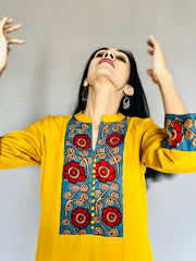Khadi Cotton Flex Kalamkari Border Kurti