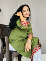 Khadi Cotton Flex Kalamkari Border Kurti