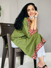 Khadi Cotton Flex Kalamkari Border Kurti