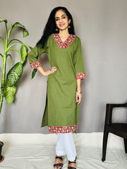Khadi Cotton Flex Kalamkari Border Kurti