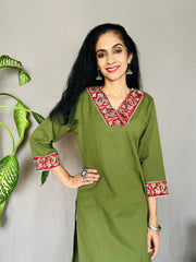 Khadi Cotton Flex Kalamkari Border Kurti