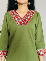 Khadi Cotton Flex Kalamkari Border Kurti