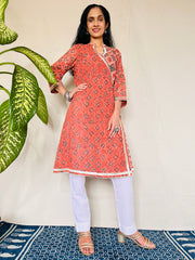 AJRAKH DABO Angrakha Mul Cotton Kurti with Gota Lace