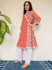 AJRAKH DABO Angrakha Mul Cotton Kurti with Gota Lace
