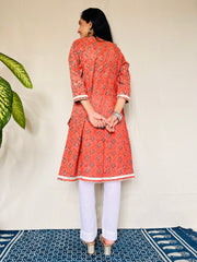 AJRAKH DABO Angrakha Mul Cotton Kurti with Gota Lace