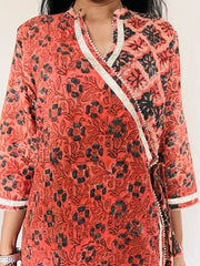 AJRAKH DABO Angrakha Mul Cotton Kurti with Gota Lace