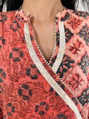 AJRAKH DABO Angrakha Mul Cotton Kurti with Gota Lace