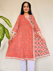 AJRAKH DABO Angrakha Mul Cotton Kurti with Gota Lace