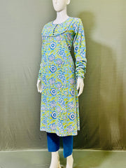Long Sleeves Hand Block Printed A Line Kurti