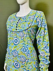 Long Sleeves Hand Block Printed A Line Kurti