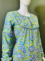 Long Sleeves Hand Block Printed A Line Kurti