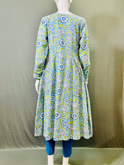 Long Sleeves Hand Block Printed A Line Kurti