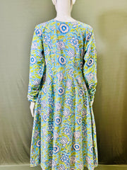 Long Sleeves Hand Block Printed A Line Kurti