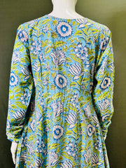 Long Sleeves Hand Block Printed A Line Kurti