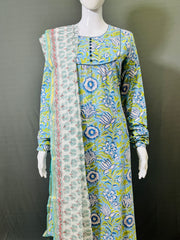 Long Sleeves Hand Block Printed A Line Kurti