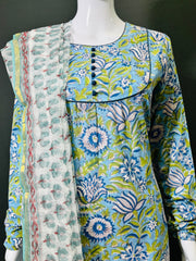 Long Sleeves Hand Block Printed A Line Kurti