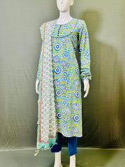 Long Sleeves Hand Block Printed A Line Kurti