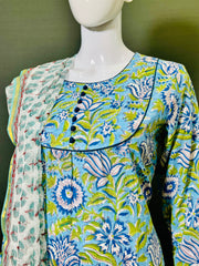 Long Sleeves Hand Block Printed A Line Kurti