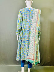 Long Sleeves Hand Block Printed A Line Kurti