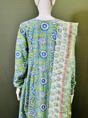 Long Sleeves Hand Block Printed A Line Kurti